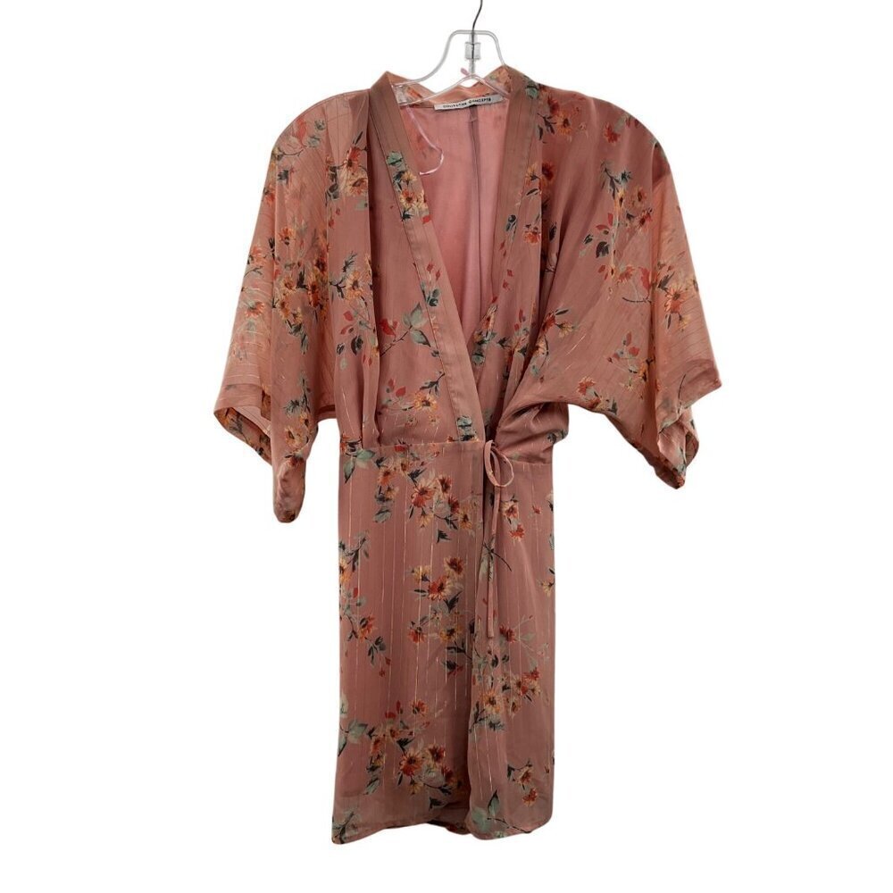 Collective Concepts Women's Mini Wrap Dress Pink/Multi Floral Size Small